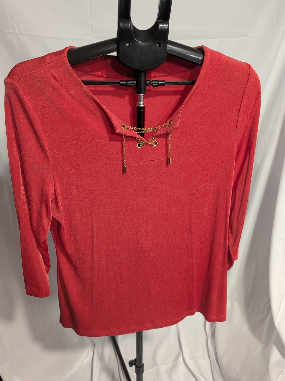 Chico's Red Lace-Up Chain Detail Long Sleeve Top